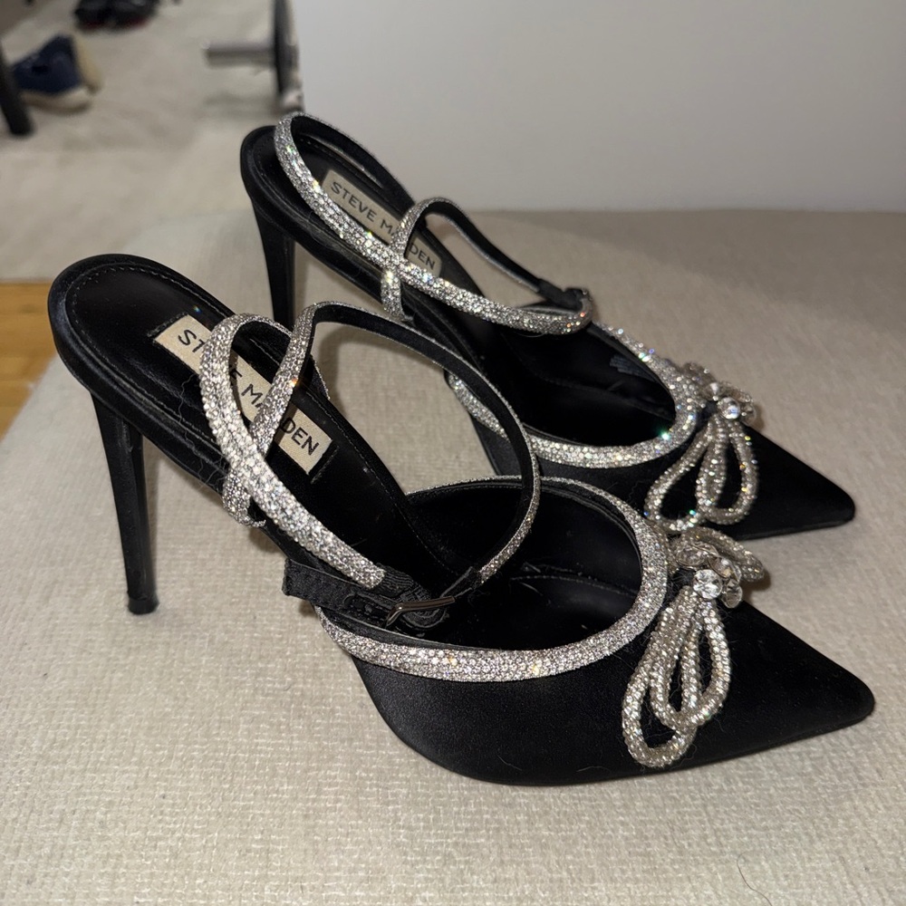 Steve Madden Black Heels with Glittering Silver Details